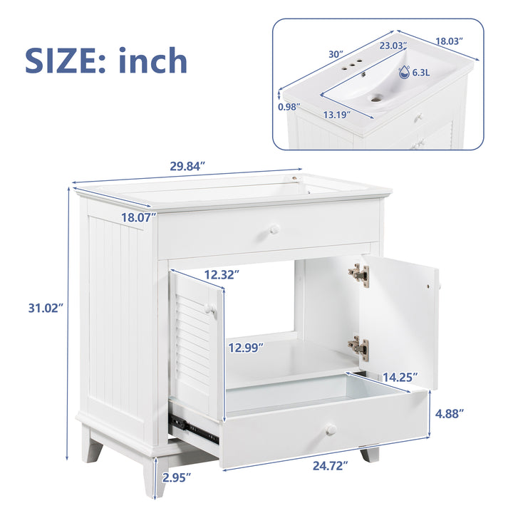 30'' Single Bathroom Vanity Cabinet With Ceramic Top #BV-006