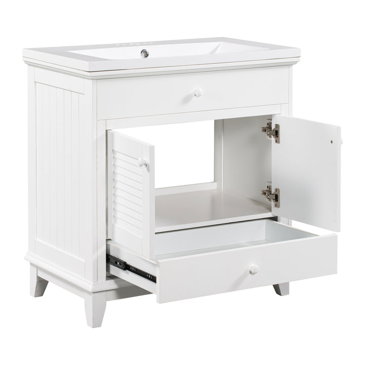 30'' Single Bathroom Vanity Cabinet With Ceramic Top #BV-006-30WH