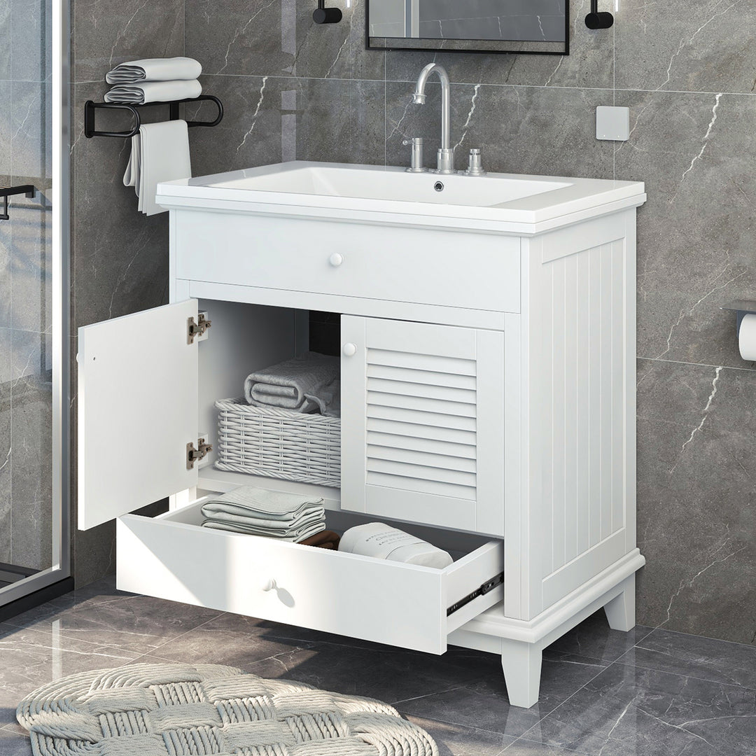 30'' Single Bathroom Vanity Cabinet With Ceramic Top #BV-006-30WH