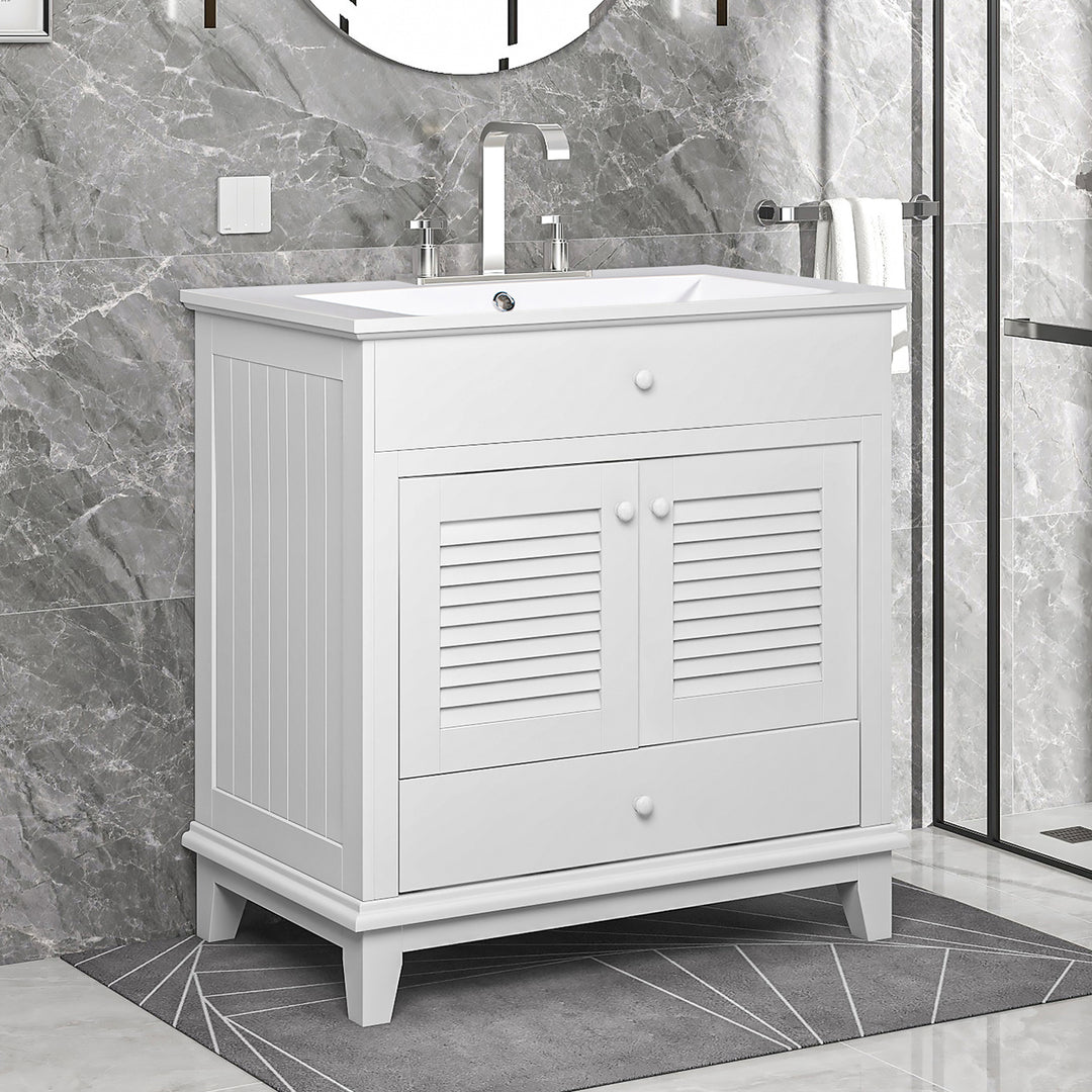 30'' Single Bathroom Vanity Cabinet With Ceramic Top #BV-006-30WH