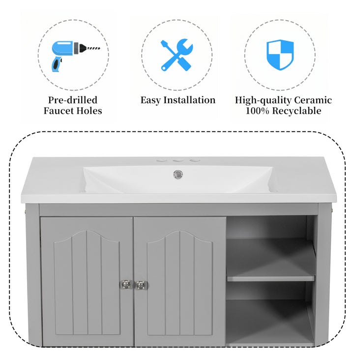 36'' Single Bathroom Vanity Cabinet With Ceramic Sink Top #BV-002-36GY