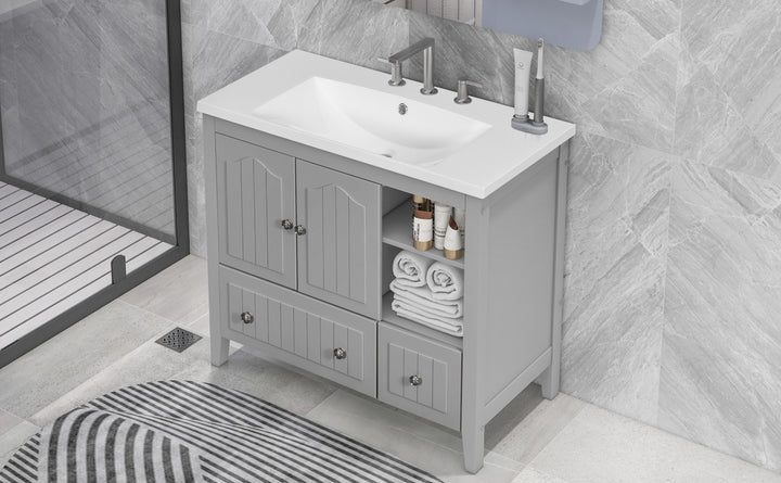 36'' Single Bathroom Vanity Cabinet With Ceramic Sink Top #BV-002-36GY