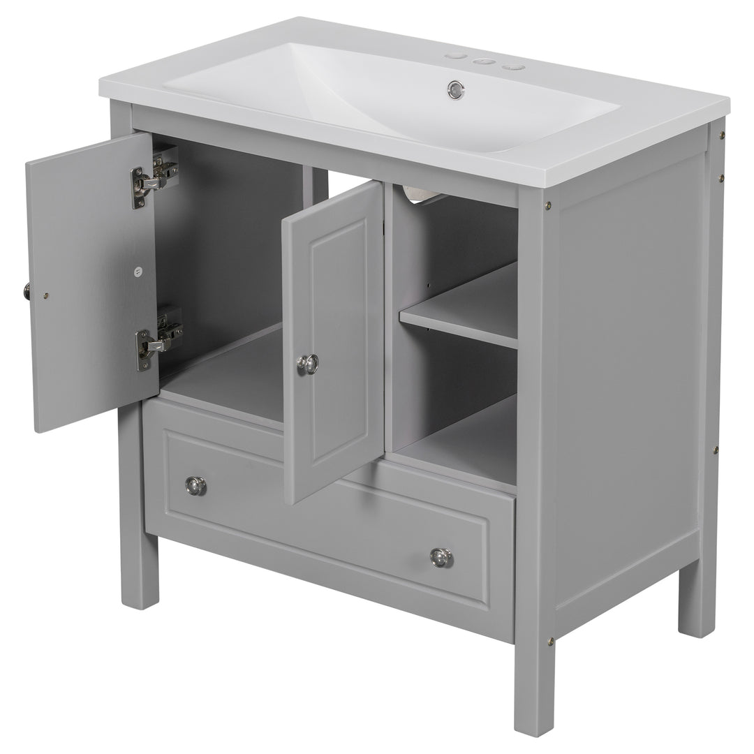 30'' Single Bathroom Vanity Cabinet With Ceramic Sink Top#BV-001-30GY