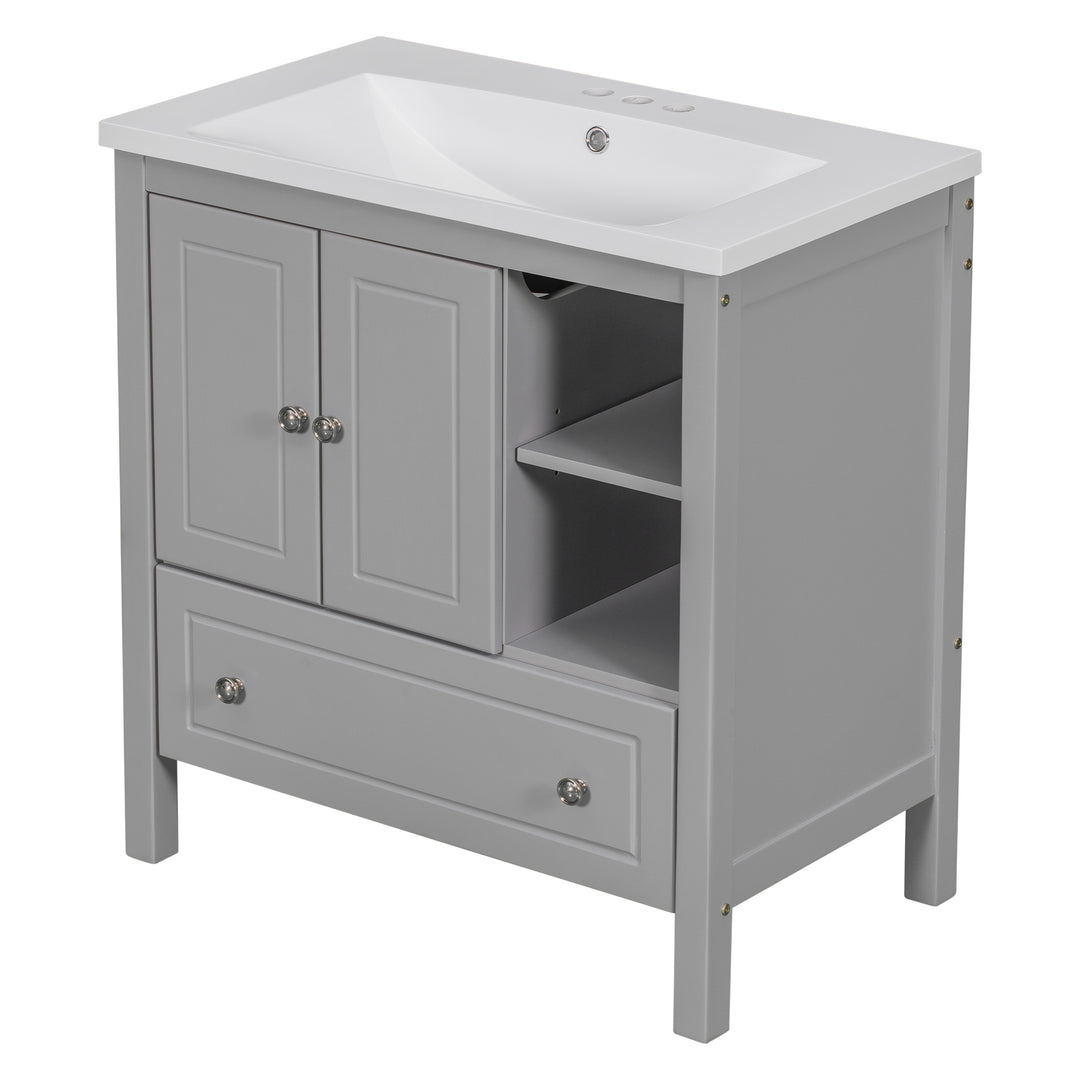 30'' Single Bathroom Vanity Cabinet With Ceramic Sink Top#BV-001-30GY