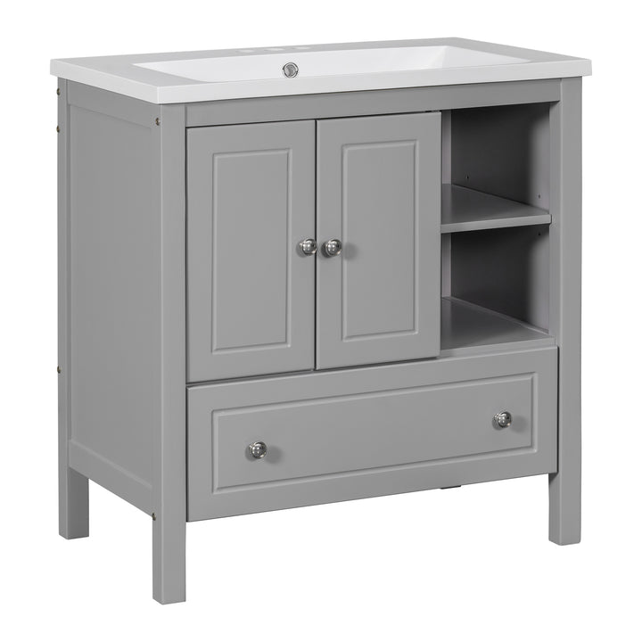 30'' Single Bathroom Vanity Cabinet With Ceramic Sink Top#BV-001