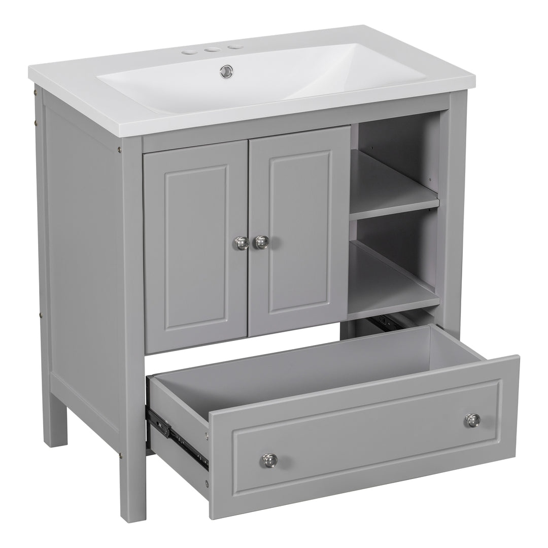 30'' Single Bathroom Vanity Cabinet With Ceramic Sink Top#BV-001-30GY