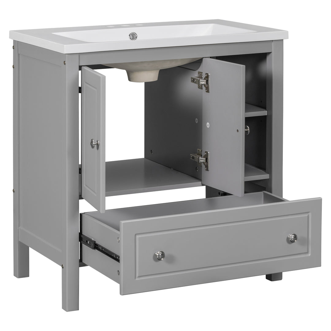 30'' Single Bathroom Vanity Cabinet With Ceramic Sink Top#BV-001