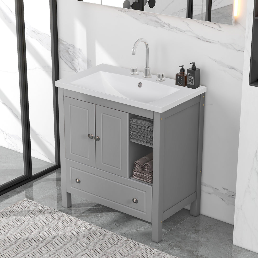 30'' Single Bathroom Vanity Cabinet With Ceramic Sink Top#BV-001