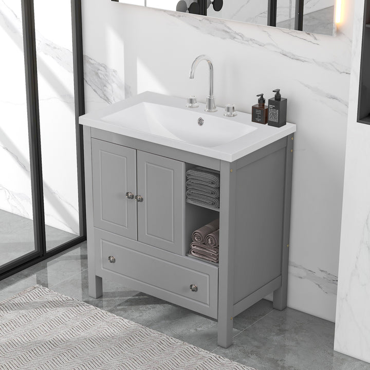 30'' Single Bathroom Vanity Cabinet With Ceramic Sink Top#BV-001-30GY