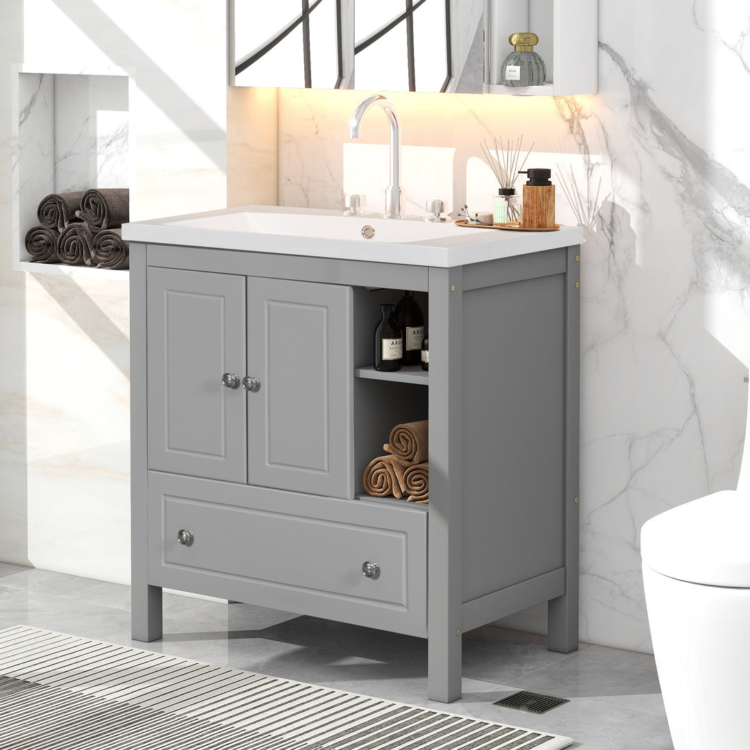 30'' Single Bathroom Vanity Cabinet With Ceramic Sink Top#BV-001