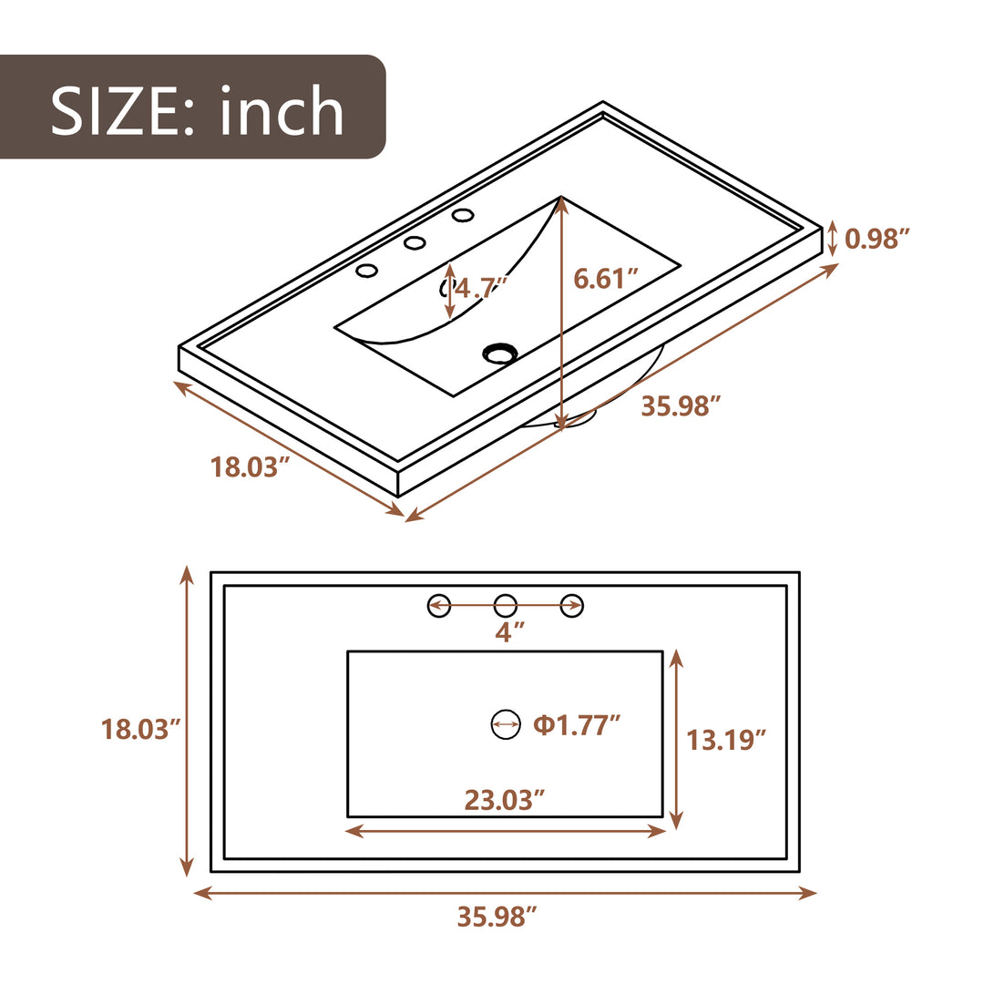 36'' Single Bathroom Vanity Cabinet With Ceramic Sink Top #BV-002