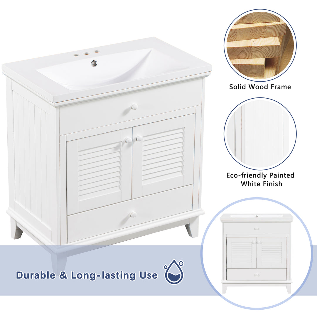 30'' Single Bathroom Vanity Cabinet With Ceramic Top #BV-006-30WH