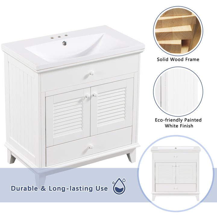 30'' Single Bathroom Vanity Cabinet With Ceramic Top #BV-006-30WH