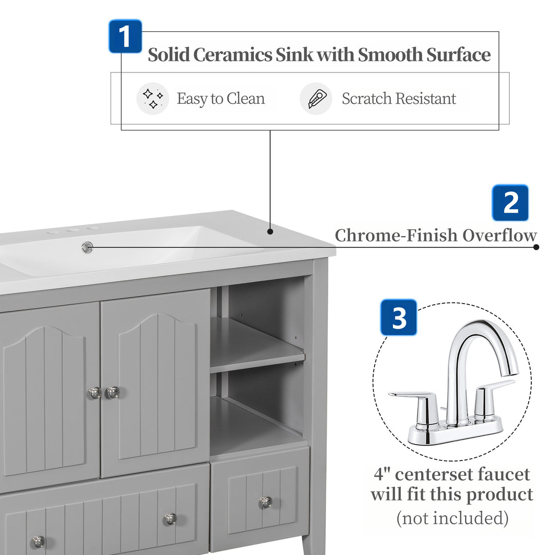 36'' Single Bathroom Vanity Cabinet With Ceramic Sink Top #BV-002