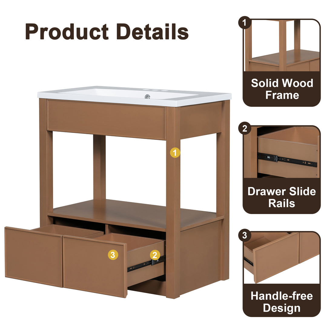 30'' Single Bathroom Vanity Cabinet With Ceramic Top #BV-005