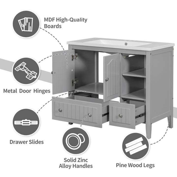 36'' Single Bathroom Vanity Cabinet With Ceramic Sink Top #BV-002