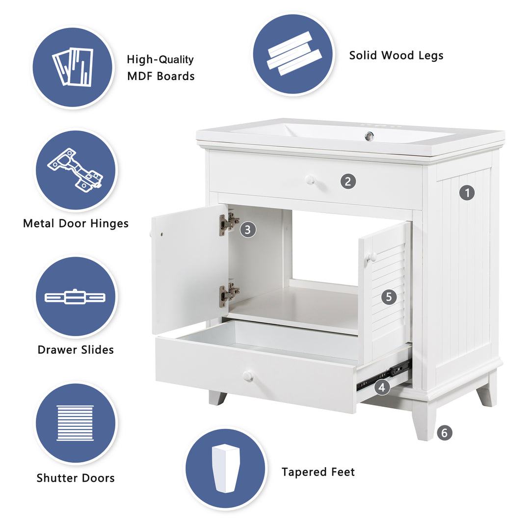 30'' Single Bathroom Vanity Cabinet With Ceramic Top #BV-006