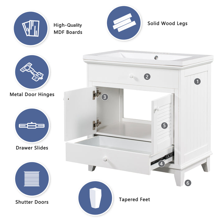 30'' Single Bathroom Vanity Cabinet With Ceramic Top #BV-006-30WH