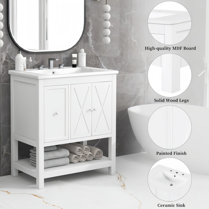 30'' Free Standing Single Bathroom Vanity Cabinet With Ceramic Top #BV-004