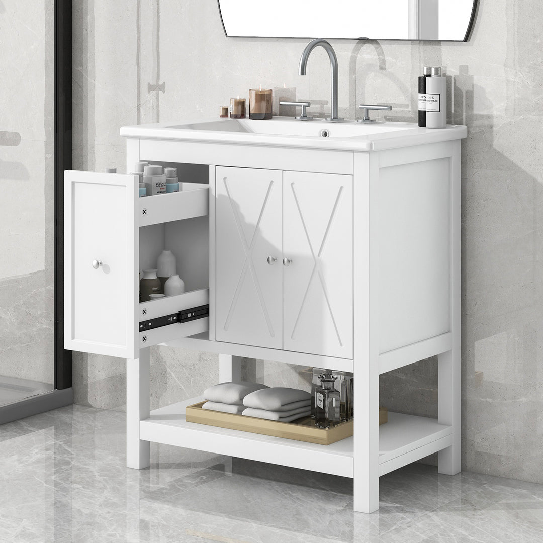 30'' Free Standing Single Bathroom Vanity Cabinet With Ceramic Top #BV-004