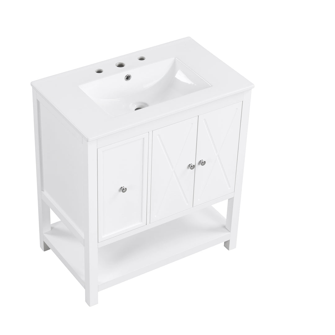 30'' Free Standing Single Bathroom Vanity Cabinet With Ceramic Top #BV-004