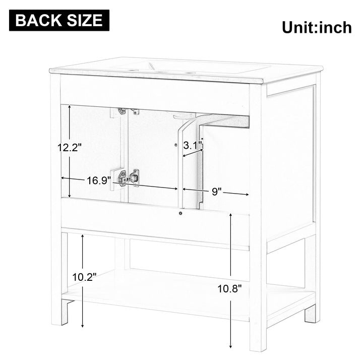 30'' Free Standing Single Bathroom Vanity Cabinet With Ceramic Top #BV-004-30WH