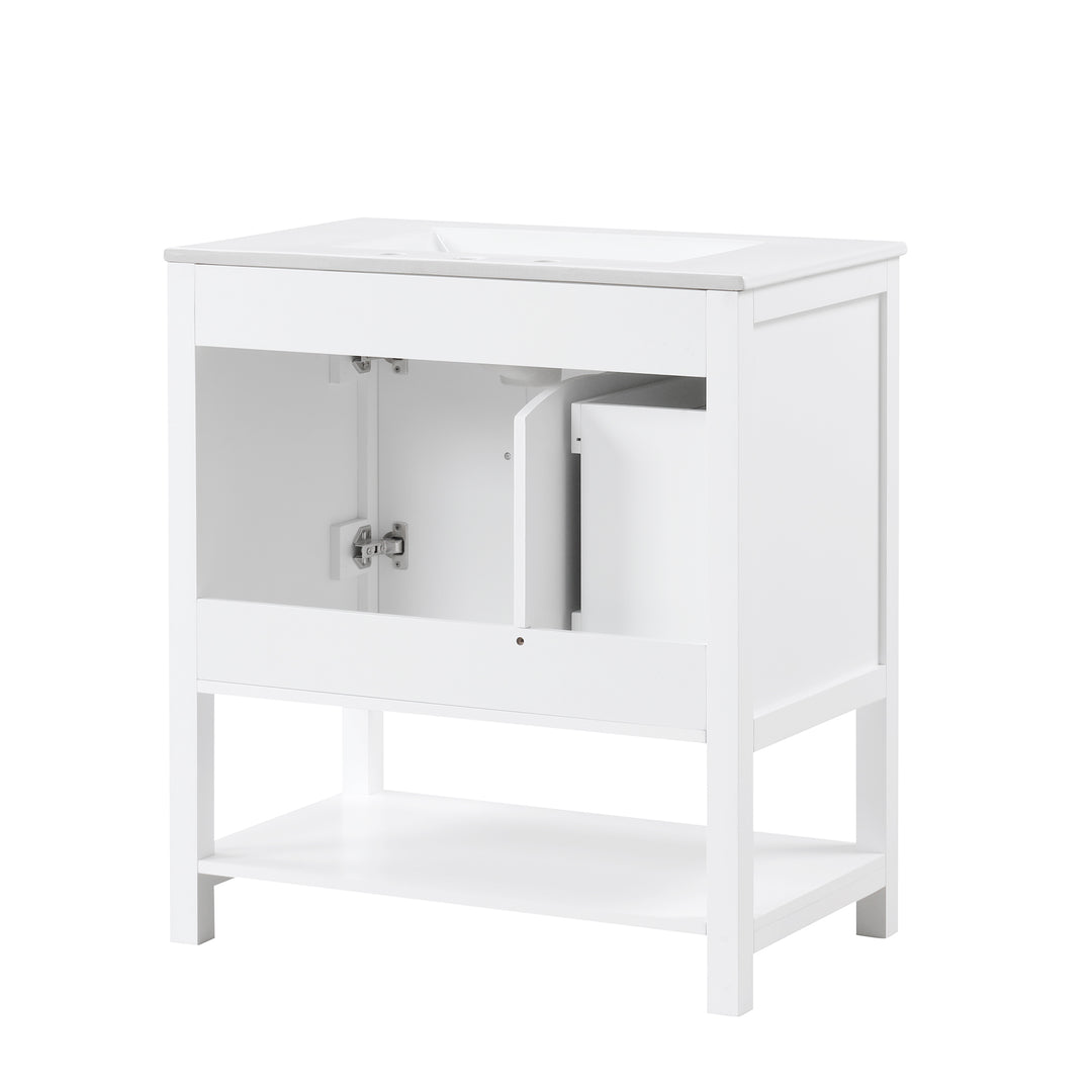 30'' Free Standing Single Bathroom Vanity Cabinet With Ceramic Top #BV-004-30WH