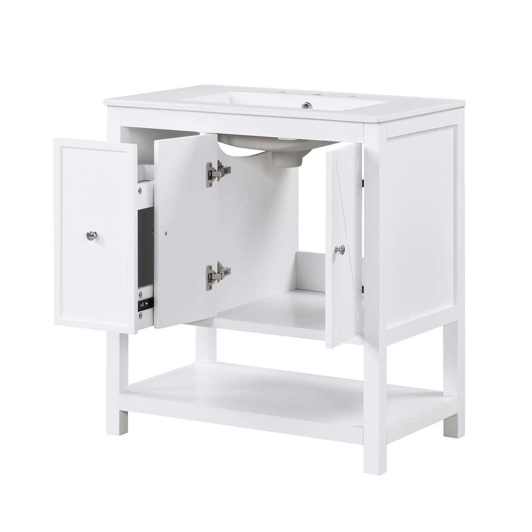 30'' Free Standing Single Bathroom Vanity Cabinet With Ceramic Top #BV-004