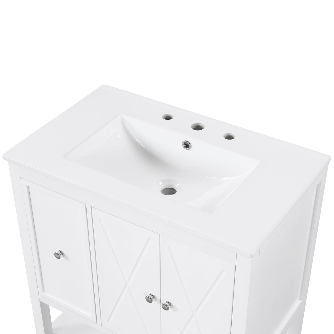 30'' Free Standing Single Bathroom Vanity Cabinet With Ceramic Top #BV-004-30WH