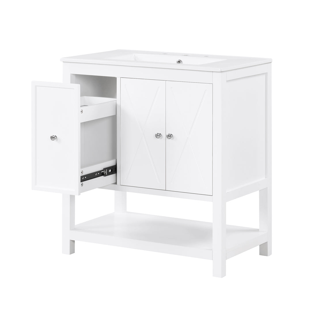 30'' Free Standing Single Bathroom Vanity Cabinet With Ceramic Top #BV-004