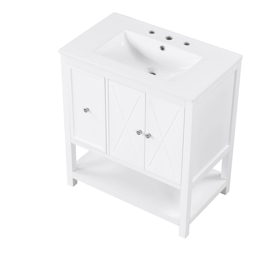 30'' Free Standing Single Bathroom Vanity Cabinet With Ceramic Top #BV-004-30WH