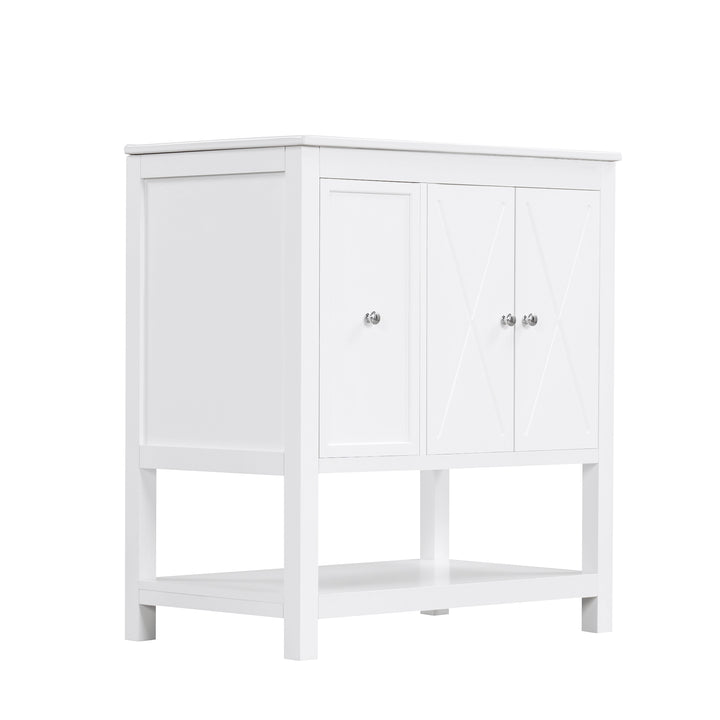 30'' Free Standing Single Bathroom Vanity Cabinet With Ceramic Top #BV-004-30WH