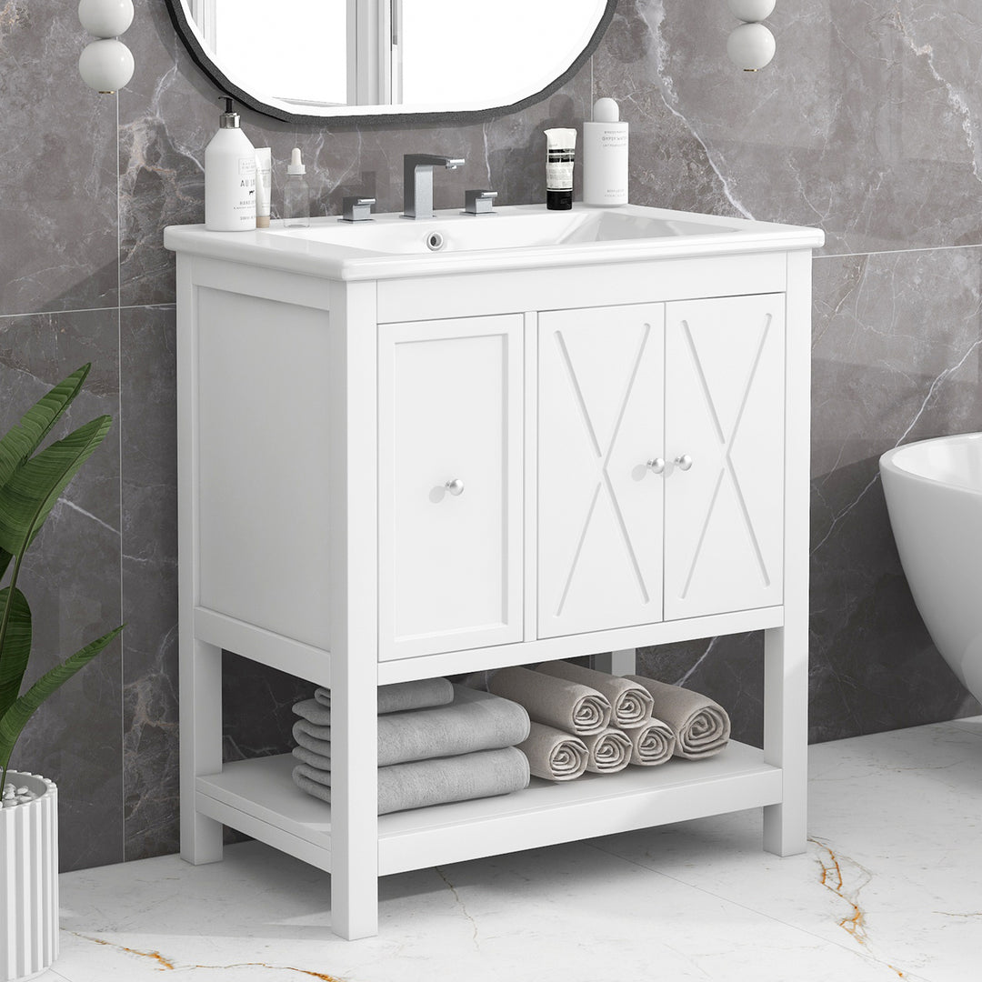 30'' Free Standing Single Bathroom Vanity Cabinet With Ceramic Top #BV-004