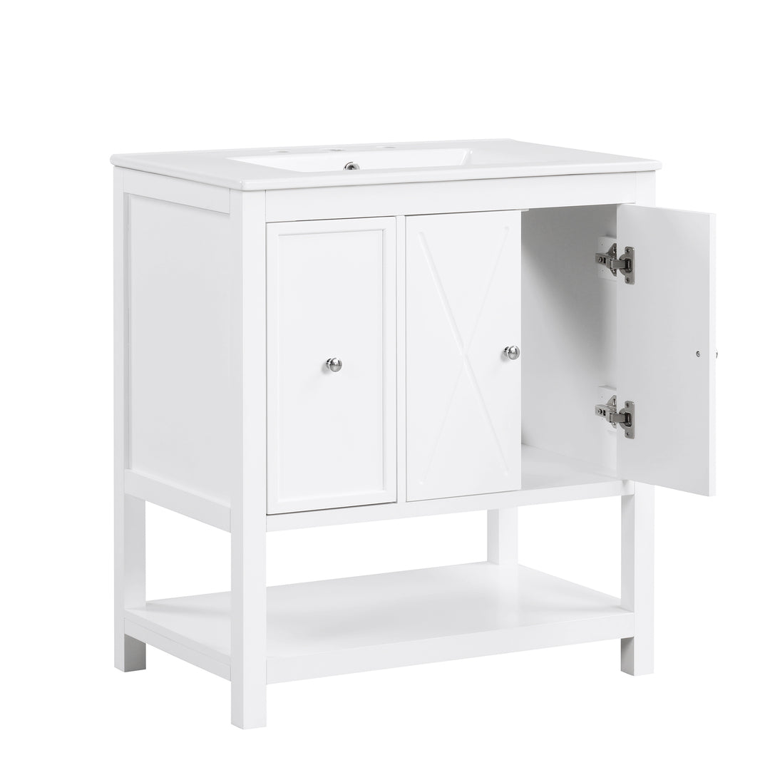 30'' Free Standing Single Bathroom Vanity Cabinet With Ceramic Top #BV-004