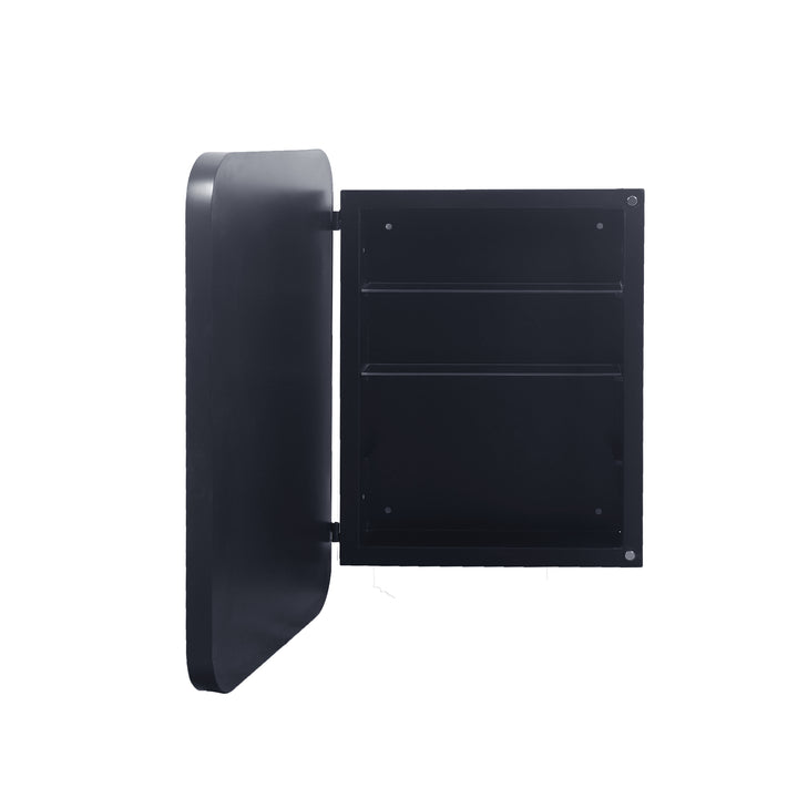 Recessed Black Metal Medicine Cabinet With Mirror, Adjustable Shelves, And Storage | Modern Black Bathroom Wall Mirror #MCM-001