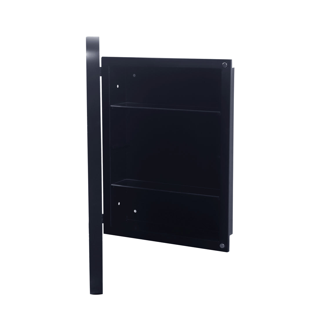 Recessed Black Metal Medicine Cabinet With Mirror, Adjustable Shelves, And Storage | Modern Black Bathroom Wall Mirror #MCM-001