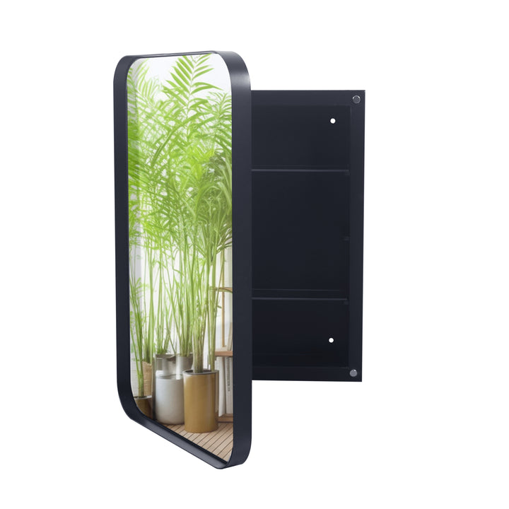 Recessed Black Metal Medicine Cabinet With Mirror, Adjustable Shelves, And Storage | Modern Black Bathroom Wall Mirror #MCM-001