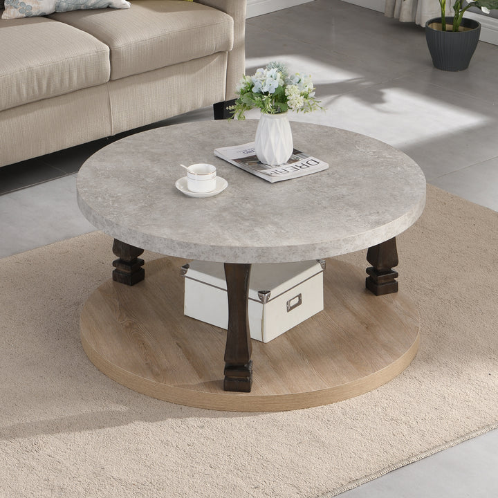 Solid Wood Round Double-Layer Coffee Table