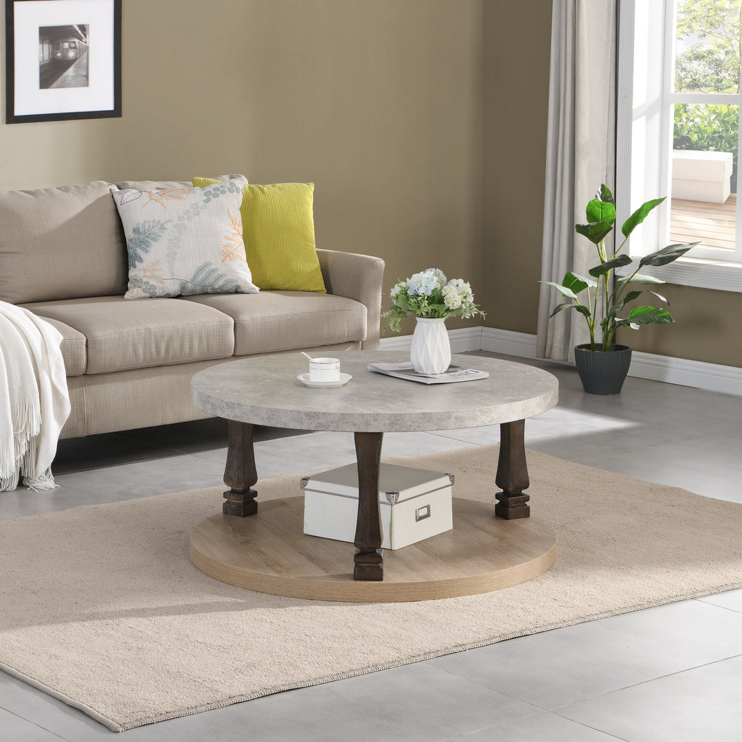 Solid Wood Round Double-Layer Coffee Table