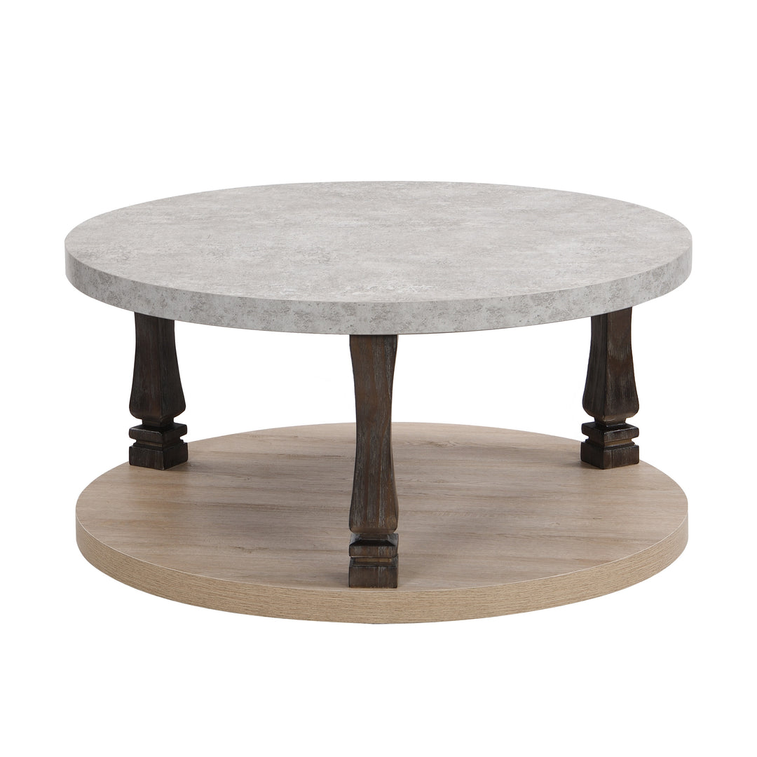 Solid Wood Round Double-Layer Coffee Table