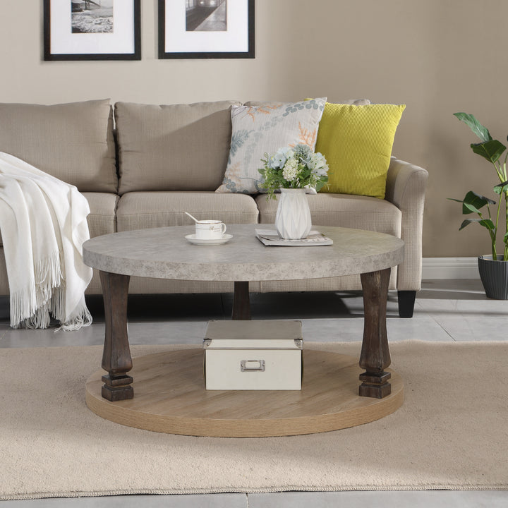 Solid Wood Round Double-Layer Coffee Table