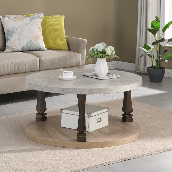 Solid Wood Round Double-Layer Coffee Table