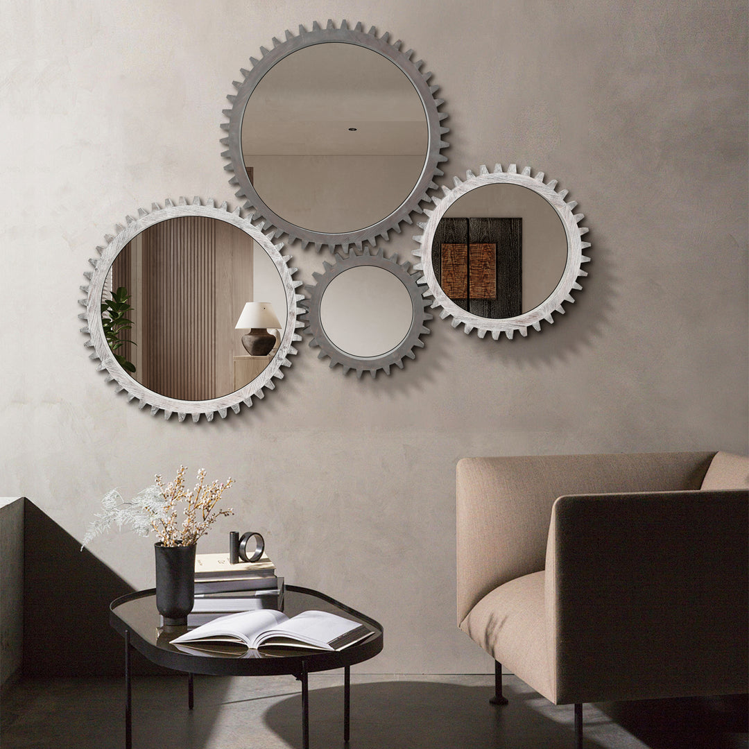 Clarity Wood Round Gear-Shaped Hanging Decorative Wall Mirror #WM-006