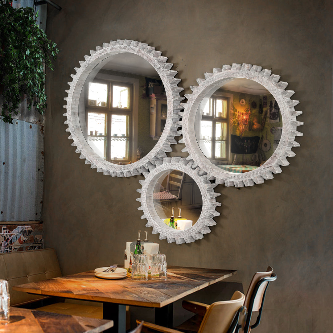 Clarity Wood Round Gear-Shaped Hanging Decorative Wall Mirror #WM-006