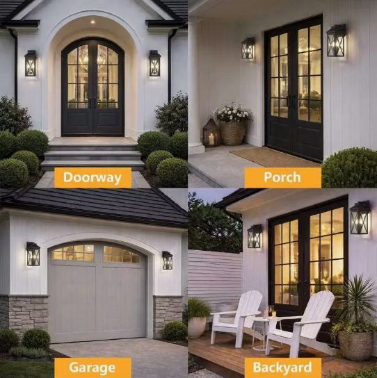 Black Iron Outdoor Wall Light Tempered Glass with Motion Sensor and Dusk to Dawn #OW7133