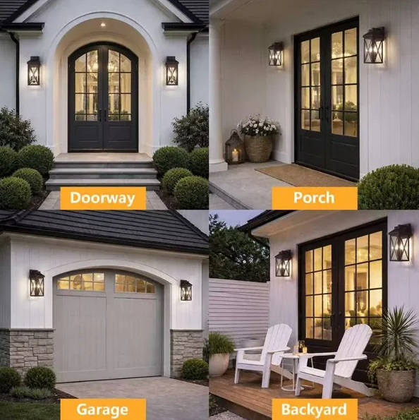 Black Iron Outdoor Wall Light Tempered Glass with Motion Sensor and Dusk to Dawn #OW7133