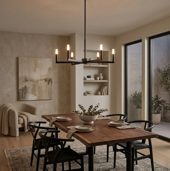 6-light 36"w Led Black Modern Spider Chandelier For Living Room Or Dining Room #29039
