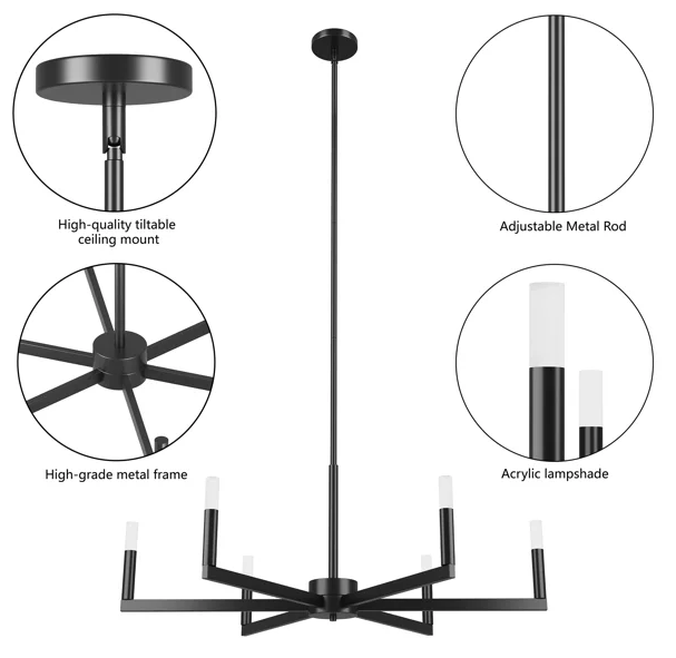 6-light 36"w Led Black Modern Spider Chandelier For Living Room Or Dining Room #29039