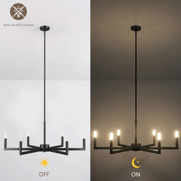 6-light 36"w Led Black Modern Spider Chandelier For Living Room Or Dining Room #29039