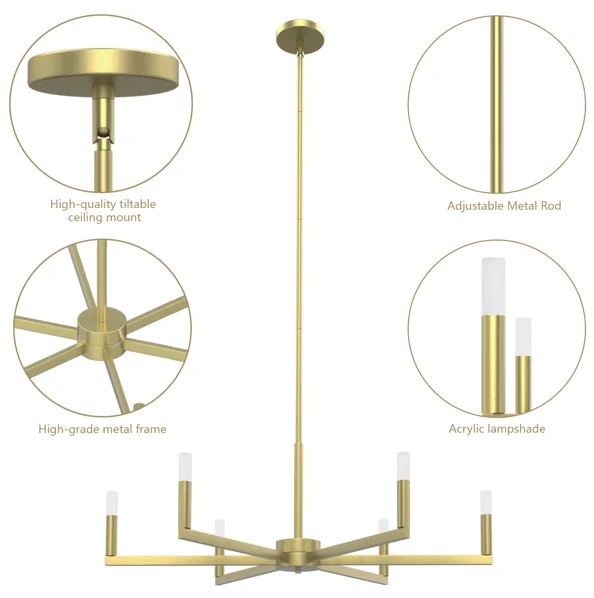 6-light 36"w Led Black Modern Spider Chandelier For Living Room Or Dining Room #29039